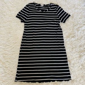 Charming Charlie Ruffled Hem Black and White Striped Dress